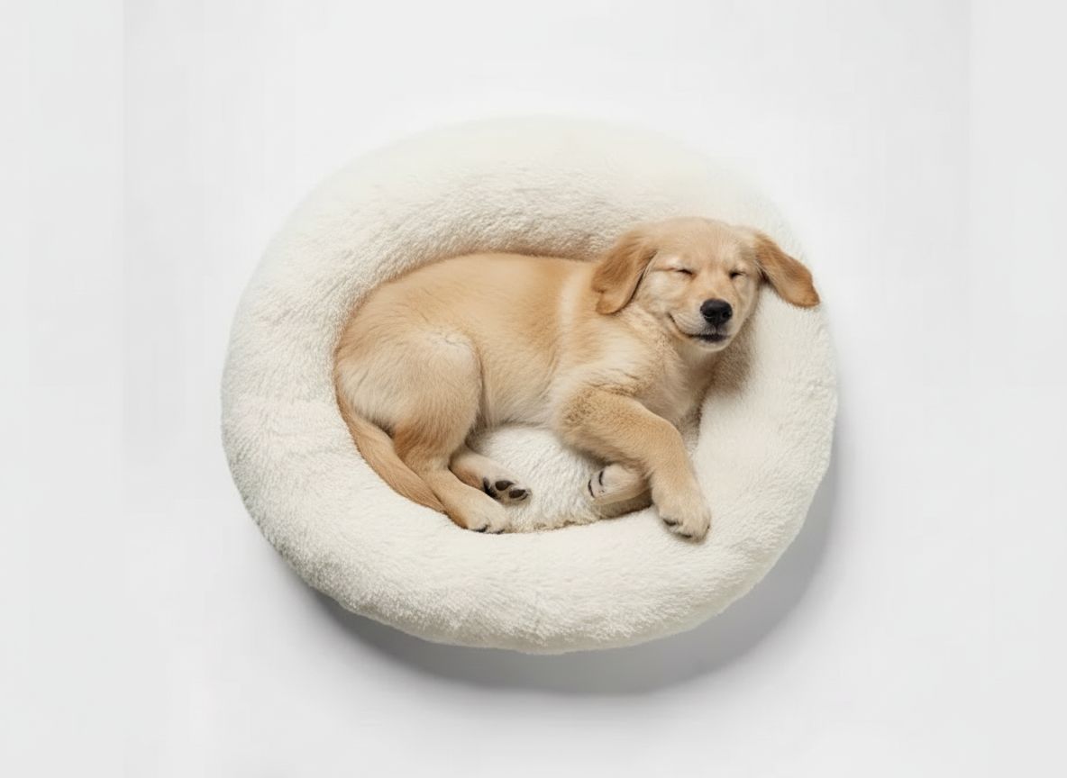 Cream Donut Style Bolster Dog Bed