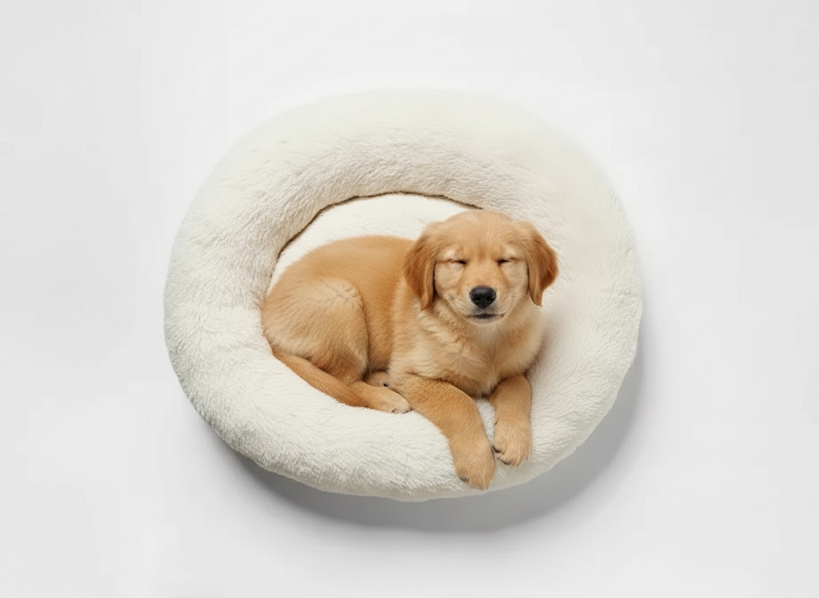 Cream Donut Style Bolster Dog Bed