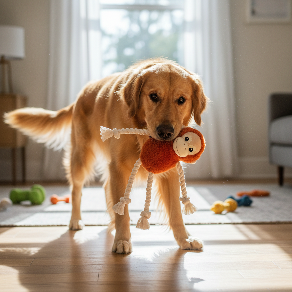 Soft Monkey Plush Dog Toy with Rope, 14"