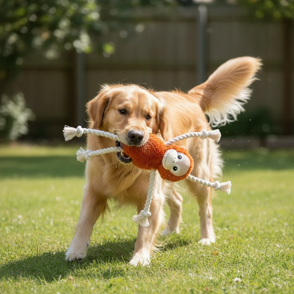 Soft Monkey Plush Dog Toy with Rope, 14"