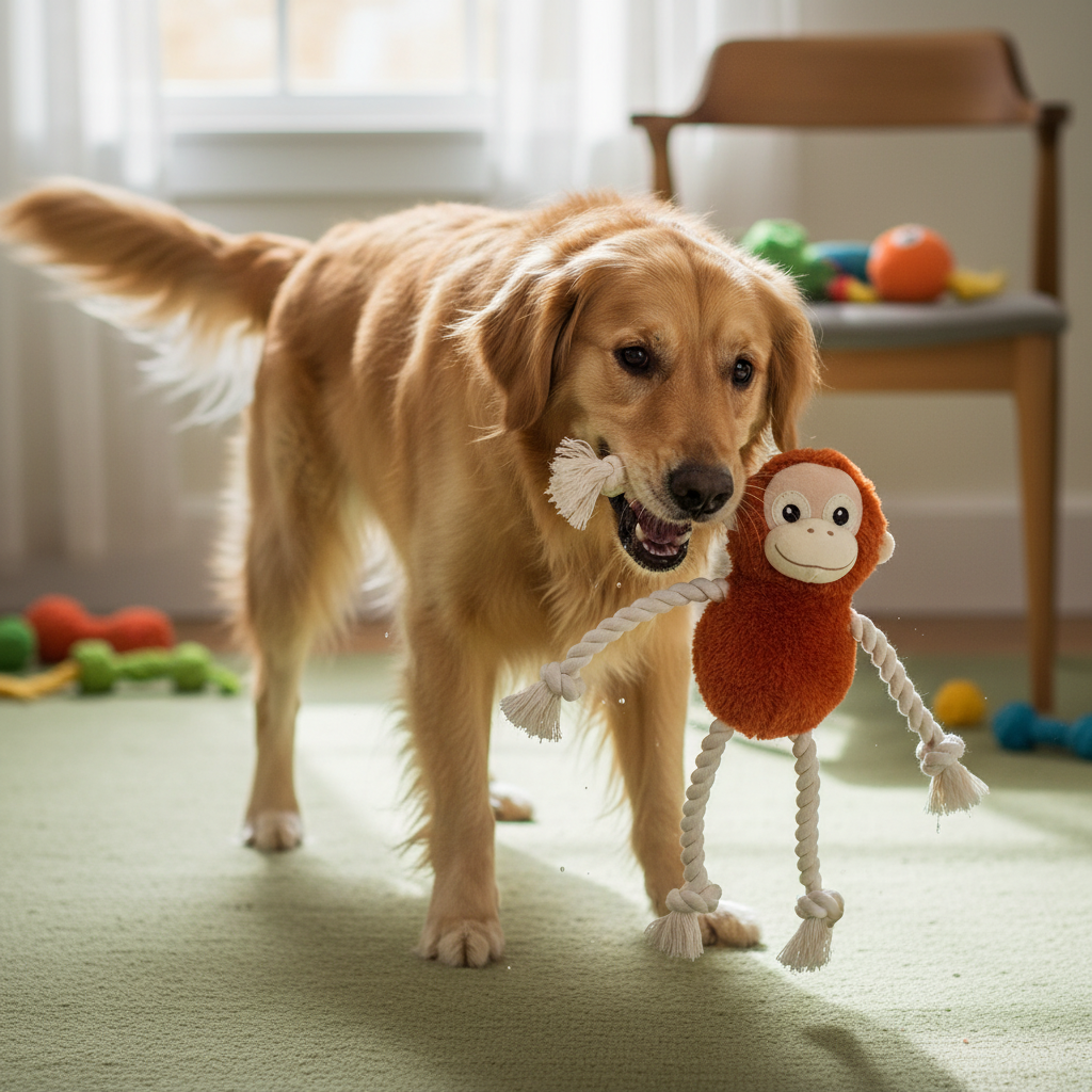 Soft Monkey Plush Dog Toy with Rope, 14"