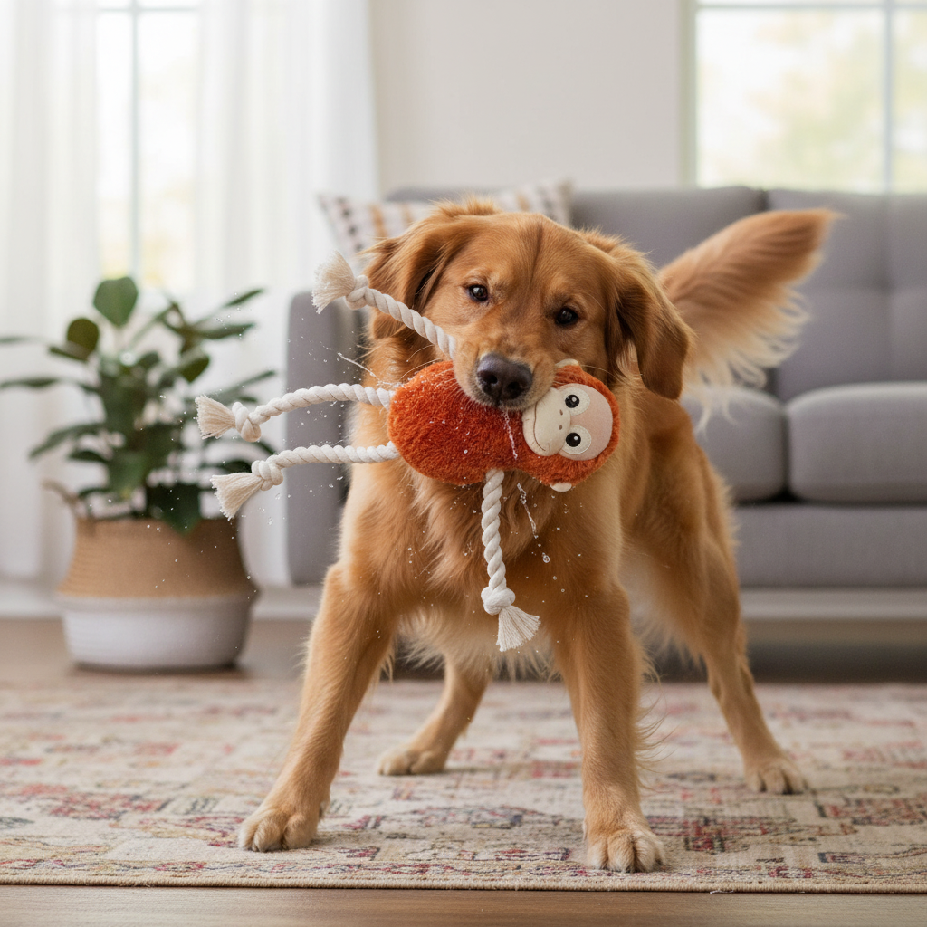 Soft Monkey Plush Dog Toy with Rope, 14"